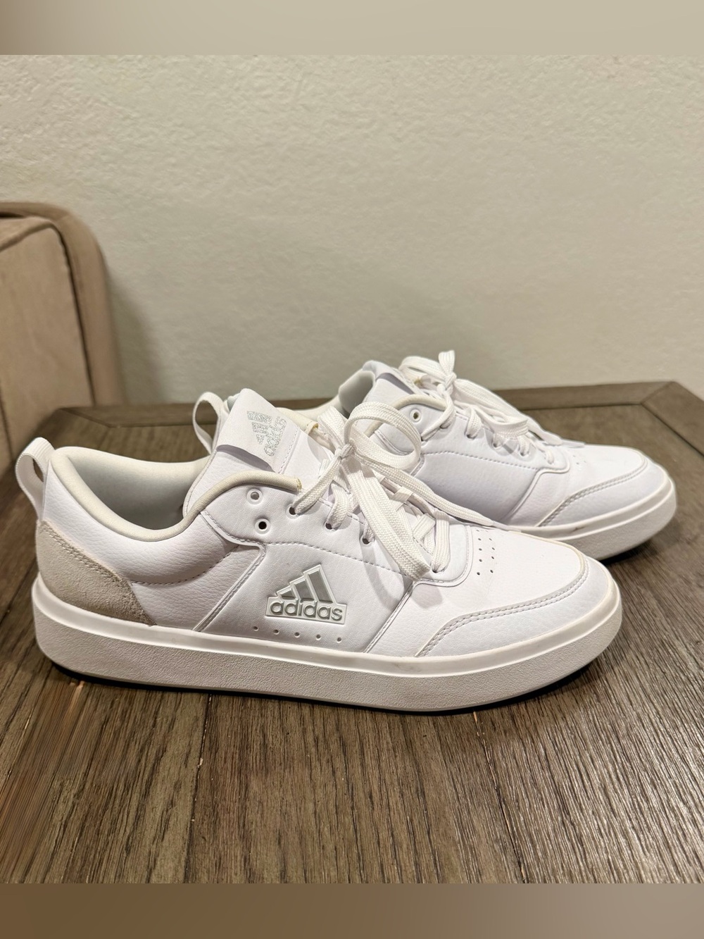 adidas White Athletic Sneakers with Light Gray Heel Accent